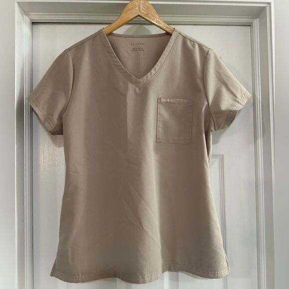 Jaanuu 3-pocket scrub top v-neck soft khaki size large - Picture 2 of 5